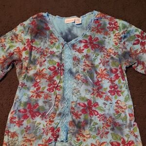 St. John's Bay Floral Blouse - Blue and Red